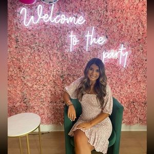 Pink floral ruched dress